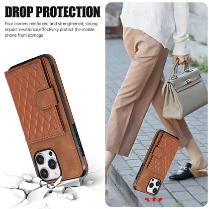 For iPhone 14 Pro Max Case Leather TPU Cover with Back Card Holder Shoulder Strap
