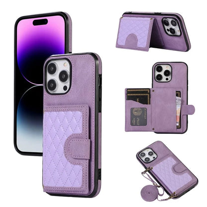 For iPhone 14 Pro Max Case Leather TPU Cover with Back Card Holder Shoulder Strap