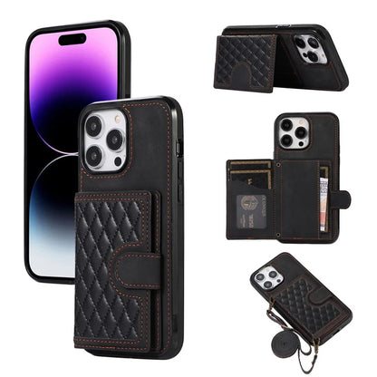 For iPhone 14 Pro Max Case Leather TPU Cover with Back Card Holder Shoulder Strap