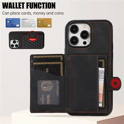For iPhone 13 Pro Case Back Card Bag Leather TPU Cover with Shoulder Strap