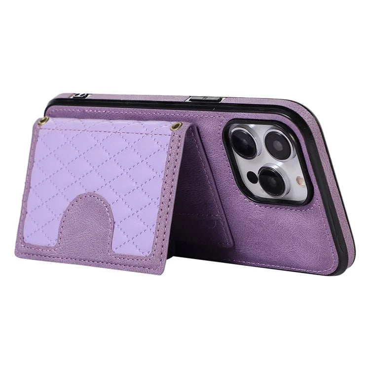 For iPhone 13 Pro Case Back Card Bag Leather TPU Cover with Shoulder Strap