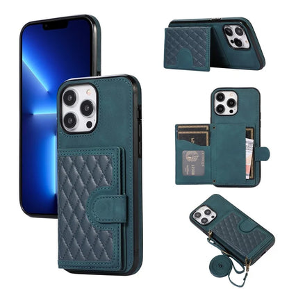 For iPhone 13 Pro Case Back Card Bag Leather TPU Cover with Shoulder Strap