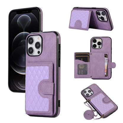 For iPhone 12 Pro Max Card Bag Case Leather TPU Back Cover with Shoulder Strap
