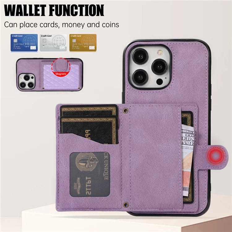 For iPhone 12 Pro Max Card Bag Case Leather TPU Back Cover with Shoulder Strap