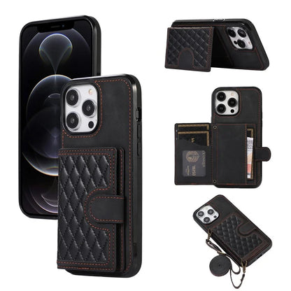 For iPhone 12 Pro Max Card Bag Case Leather TPU Back Cover with Shoulder Strap