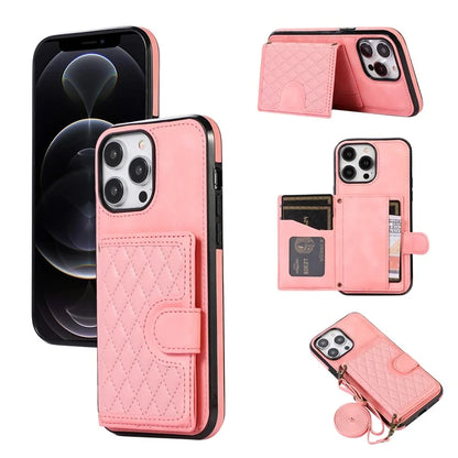 For iPhone 12 Pro Max Card Bag Case Leather TPU Back Cover with Shoulder Strap