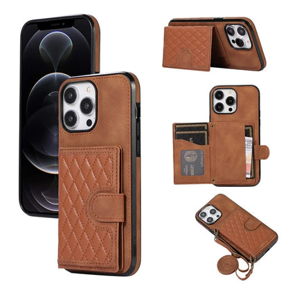 For iPhone 12 Pro Max Card Bag Case Leather TPU Back Cover with Shoulder Strap