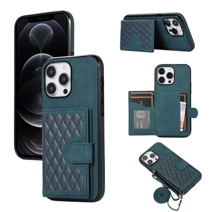 For iPhone 12 Pro Max Card Bag Case Leather TPU Back Cover with Shoulder Strap