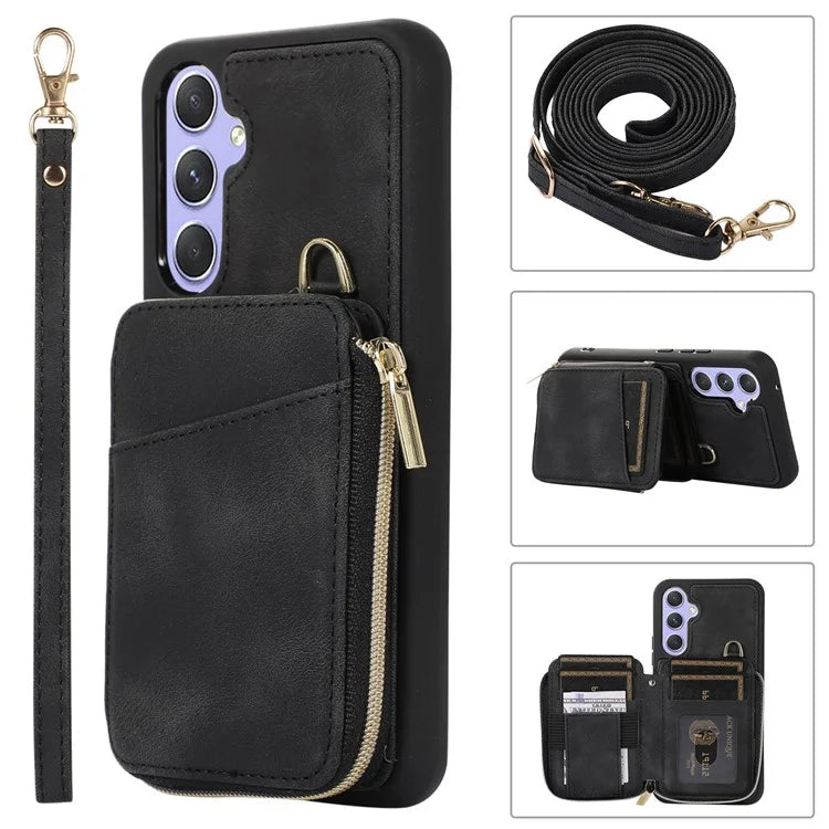 For Samsung Galaxy S24 Case Card Bag Leather TPU Back Cover with Strap