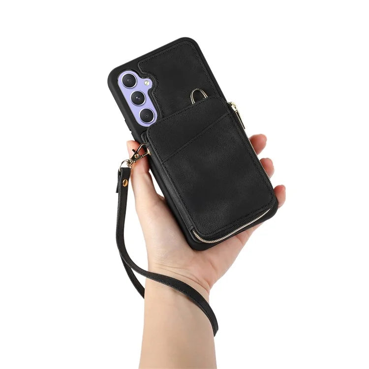For Samsung Galaxy S24 Case Card Bag Leather TPU Back Cover with Strap
