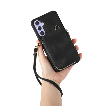 For Samsung Galaxy S24 Case Card Bag Leather TPU Back Cover with Strap