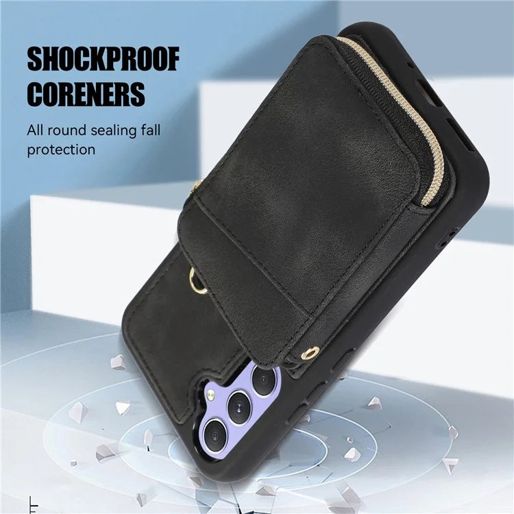 For Samsung Galaxy S24 Case Card Bag Leather TPU Back Cover with Strap