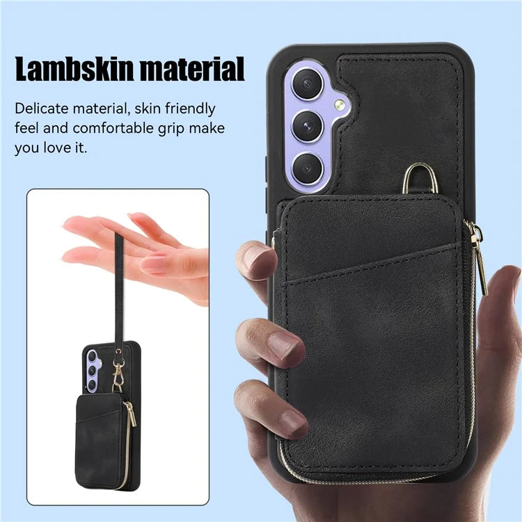 For Samsung Galaxy S24 Case Card Bag Leather TPU Back Cover with Strap
