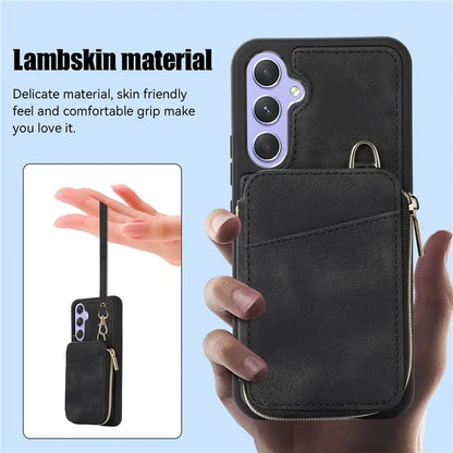 For Samsung Galaxy S24 Case Card Bag Leather TPU Back Cover with Strap