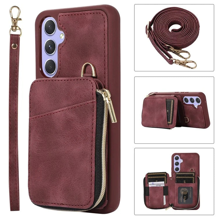 For Samsung Galaxy S24 Case Card Bag Leather TPU Back Cover with Strap