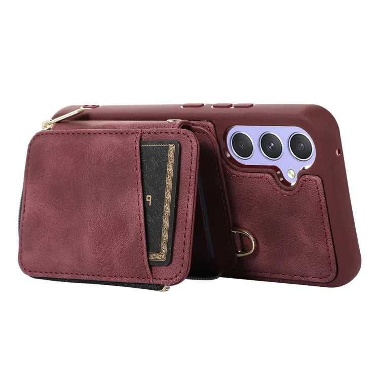 For Samsung Galaxy S24 Case Card Bag Leather TPU Back Cover with Strap