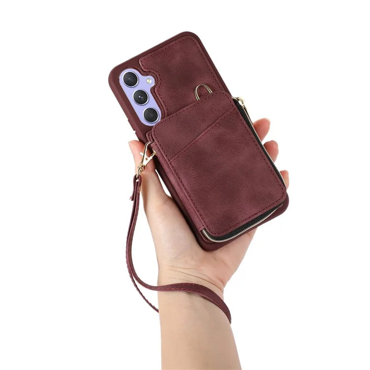 For Samsung Galaxy S24 Case Card Bag Leather TPU Back Cover with Strap