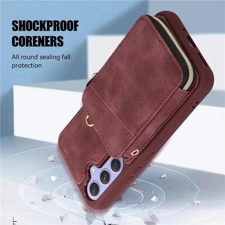 For Samsung Galaxy S24 Case Card Bag Leather TPU Back Cover with Strap