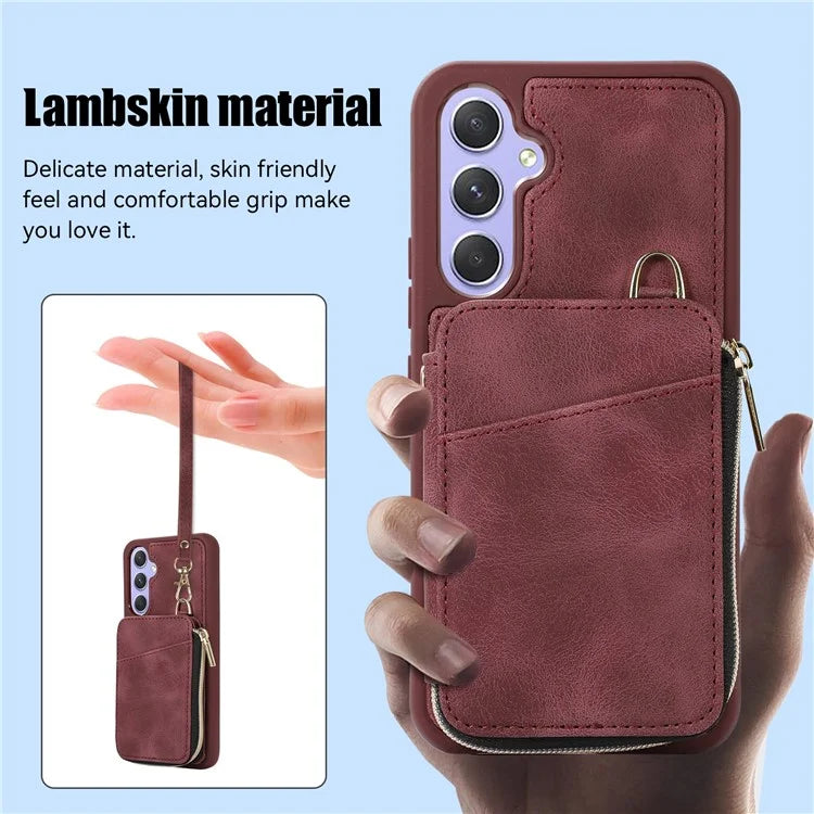 For Samsung Galaxy S24 Case Card Bag Leather TPU Back Cover with Strap