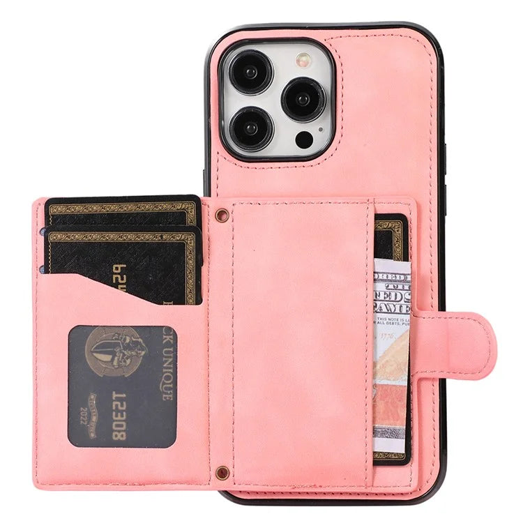 For iPhone 13 Pro Max Back Cover with Card Holder Stand Leather TPU Case