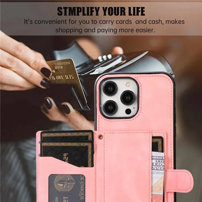 For iPhone 13 Pro Max Back Cover with Card Holder Stand Leather TPU Case