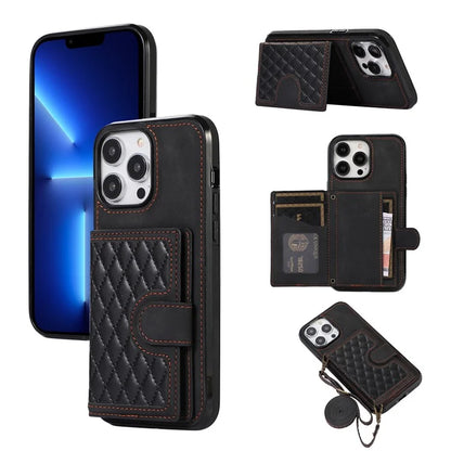 For iPhone 13 Pro Max Back Cover with Card Holder Stand Leather TPU Case