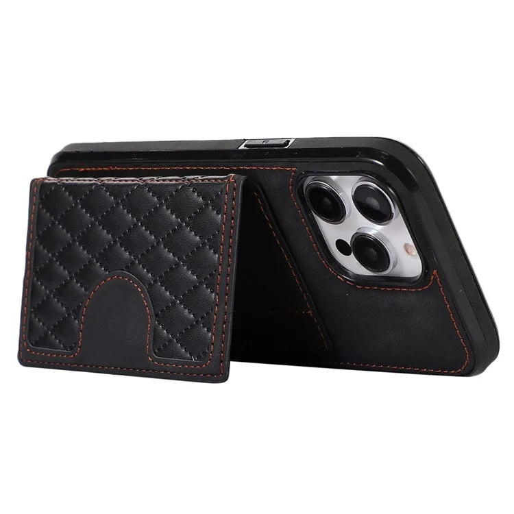 For iPhone 13 Pro Max Back Cover with Card Holder Stand Leather TPU Case