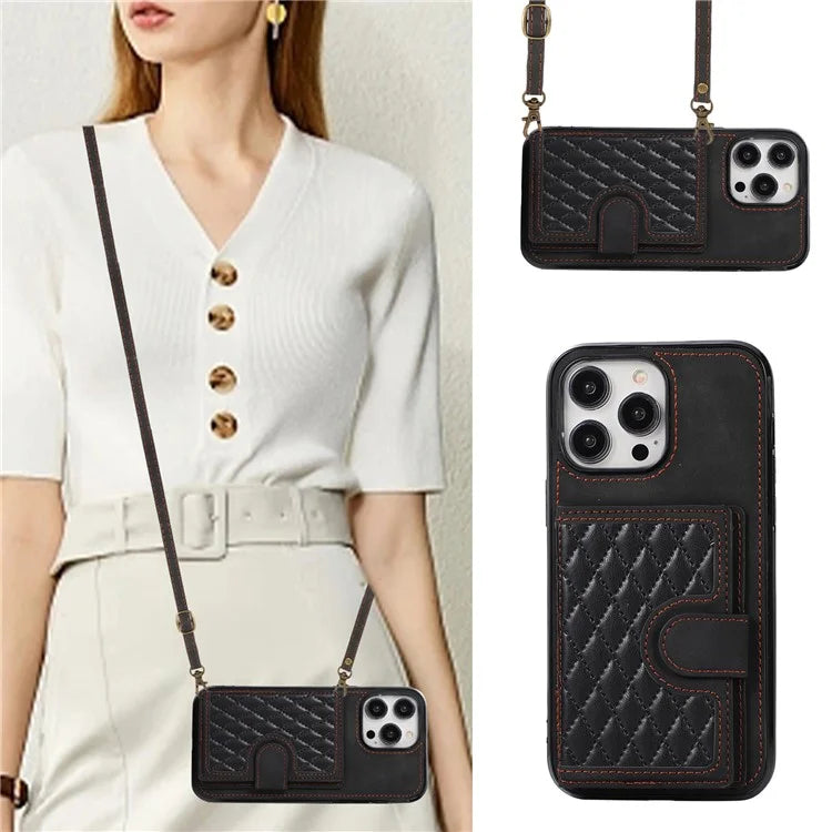 For iPhone 13 Pro Max Back Cover with Card Holder Stand Leather TPU Case