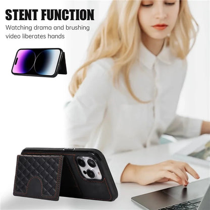 For iPhone 13 Pro Max Back Cover with Card Holder Stand Leather TPU Case