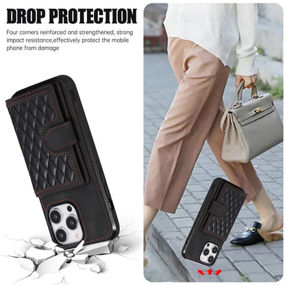 For iPhone 13 Pro Max Back Cover with Card Holder Stand Leather TPU Case