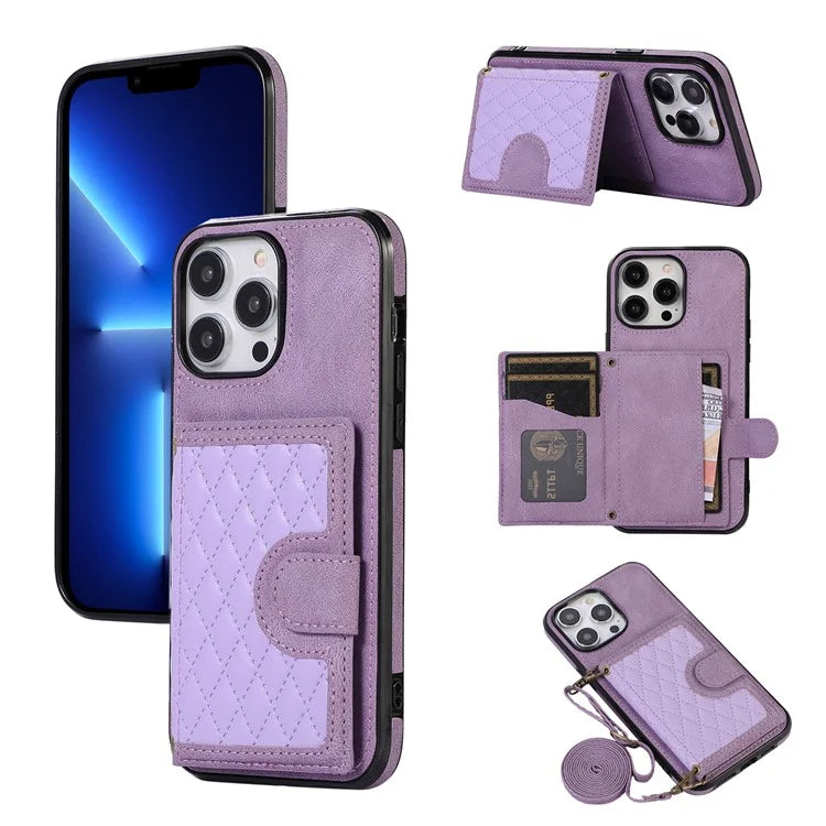 For iPhone 13 Pro Max Back Cover with Card Holder Stand Leather TPU Case