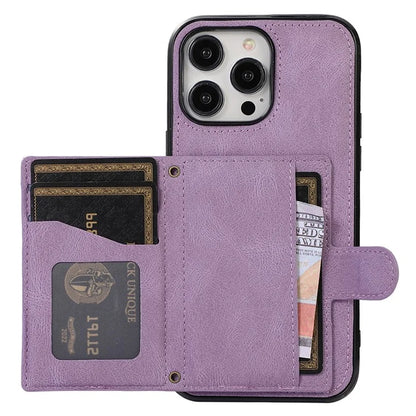 For iPhone 13 Pro Max Back Cover with Card Holder Stand Leather TPU Case
