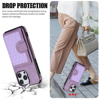 For iPhone 13 Pro Max Back Cover with Card Holder Stand Leather TPU Case