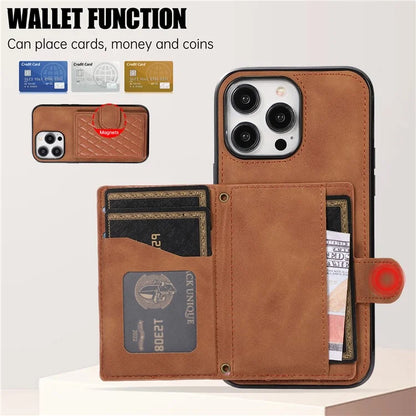 For iPhone 13 Pro Max Back Cover with Card Holder Stand Leather TPU Case