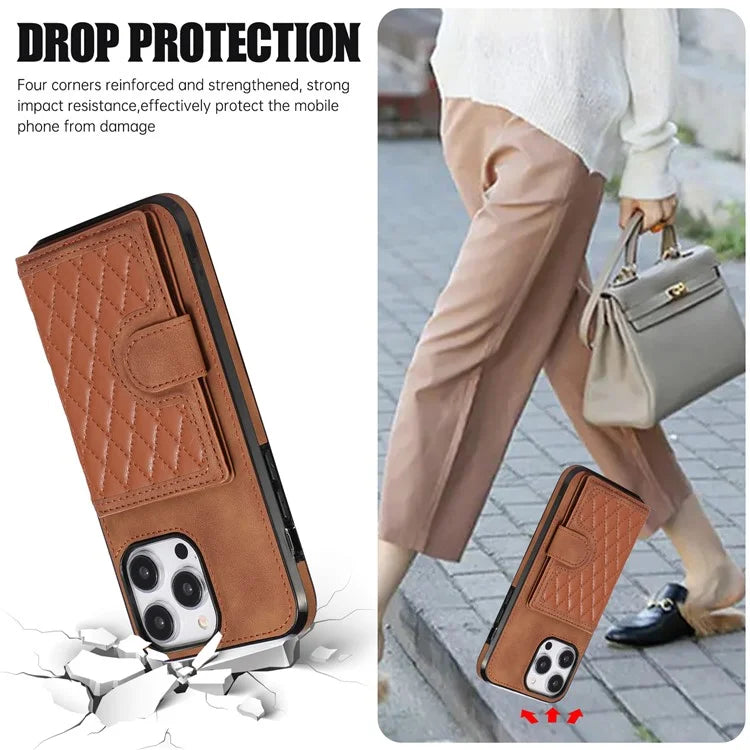 For iPhone 13 Pro Max Back Cover with Card Holder Stand Leather TPU Case