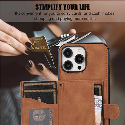 For iPhone 13 Pro Max Back Cover with Card Holder Stand Leather TPU Case