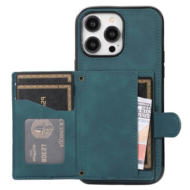 For iPhone 13 Pro Max Back Cover with Card Holder Stand Leather TPU Case
