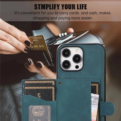 For iPhone 13 Pro Max Back Cover with Card Holder Stand Leather TPU Case