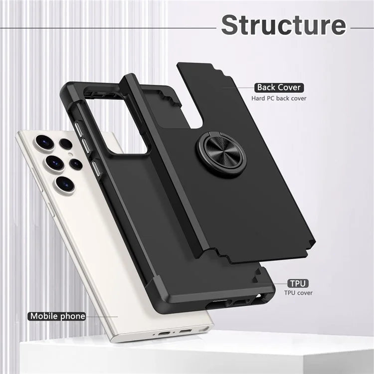 For Samsung Galaxy S23 Ultra Case Drop-proof PC+TPU Shockproof Back Cover with Kickstand