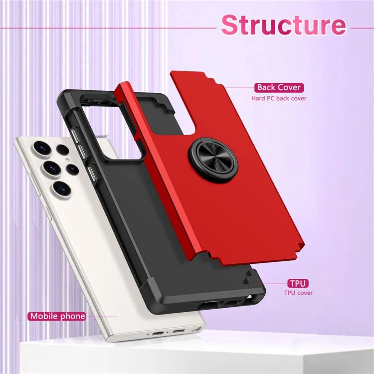 For Samsung Galaxy S23 Ultra Case Drop-proof PC+TPU Shockproof Back Cover with Kickstand