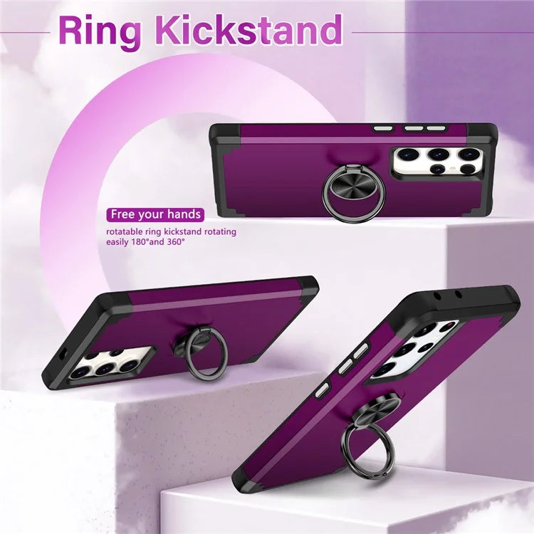 For Samsung Galaxy S23 Ultra Case Drop-proof PC+TPU Shockproof Back Cover with Kickstand