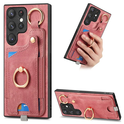 For Samsung Galaxy S22 Ultra 5G Leather Back Case Cover with Ring Holder Card Slot