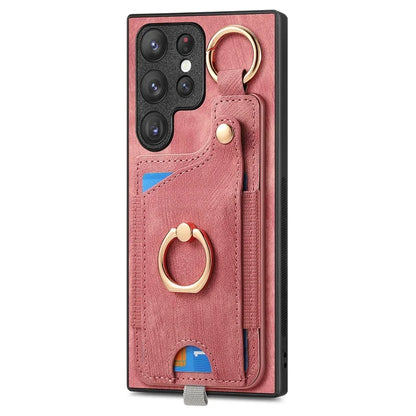 For Samsung Galaxy S22 Ultra 5G Leather Back Case Cover with Ring Holder Card Slot