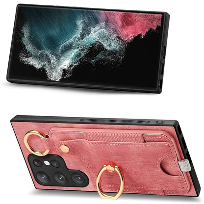 For Samsung Galaxy S22 Ultra 5G Leather Back Case Cover with Ring Holder Card Slot