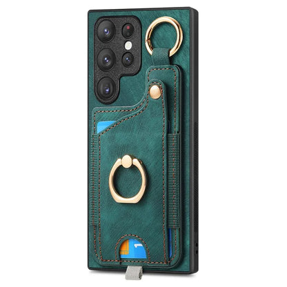 For Samsung Galaxy S22 Ultra 5G Leather Back Case Cover with Ring Holder Card Slot