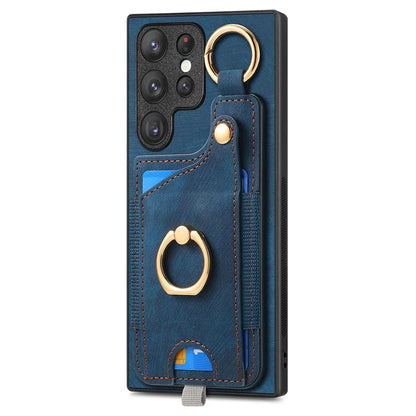 For Samsung Galaxy S22 Ultra 5G Leather Back Case Cover with Ring Holder Card Slot