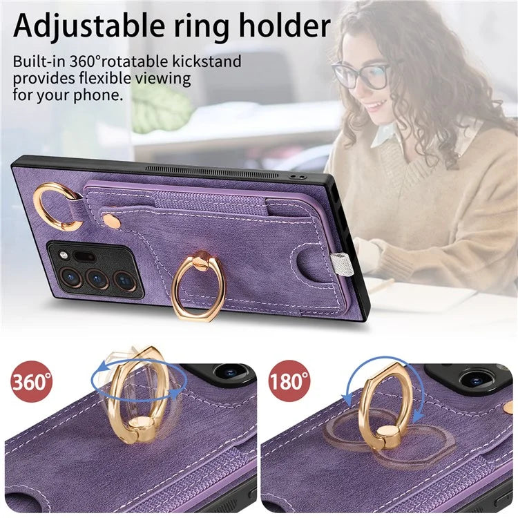 For Samsung Galaxy S22 Ultra 5G Leather Back Case Cover with Ring Holder Card Slot