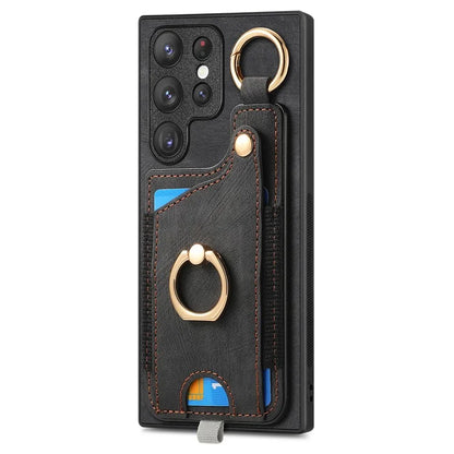 For Samsung Galaxy S22 Ultra 5G Leather Back Case Cover with Ring Holder Card Slot