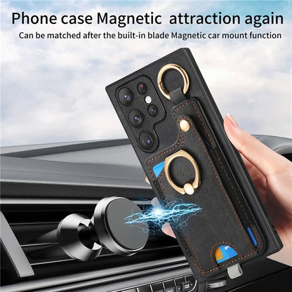 For Samsung Galaxy S22 Ultra 5G Leather Back Case Cover with Ring Holder Card Slot