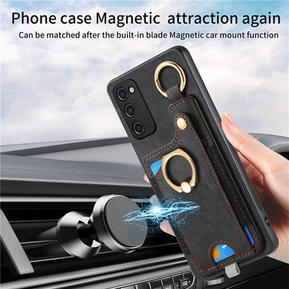 For Samsung Galaxy S23+ Case Leather TPU Back Cover with Card Holder Kickstand Black